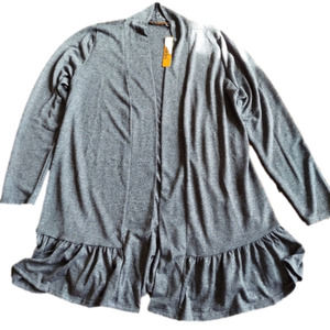 Belldini Gray Shimmer Ruffle Hem Cardigan Lagenlook Sweater Size XL